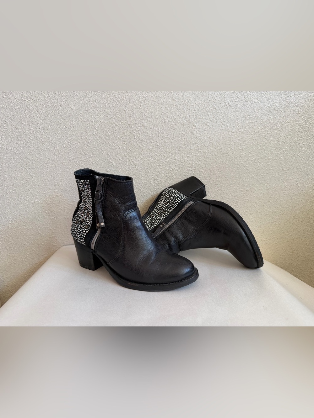 Carvela by Kurt Geiger Black Leather & Suede Studded Ankle Boots — EU 37